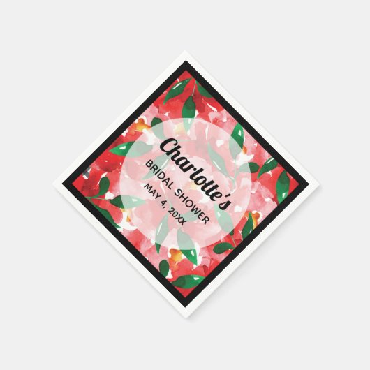 レッドローゼスフローラブライダルシャワー スタンダードカクテルナプキン (角)