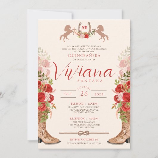 レッドローゼスフローラブーツウエスタンチャラキンセアニェラ 招待状 (正面)