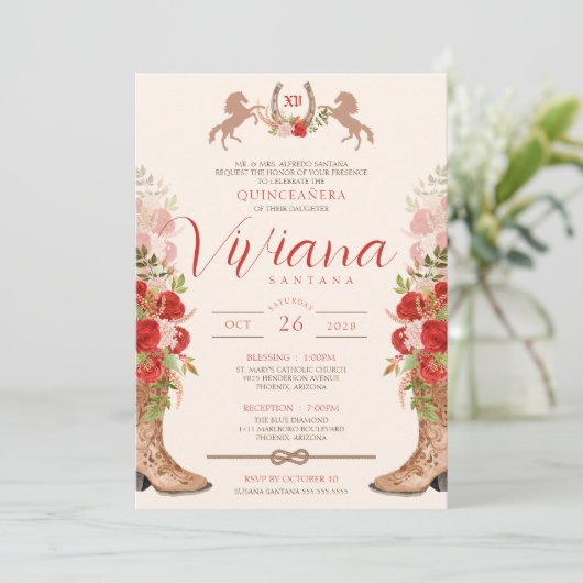 レッドローゼスフローラブーツウエスタンチャラキンセアニェラ 招待状 (スタンド正面)