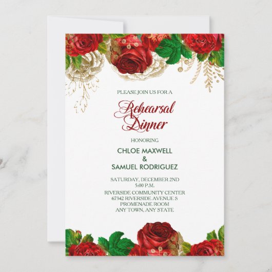 レッドローゼスフローラリハーサルディナー招待状 招待状 (正面)