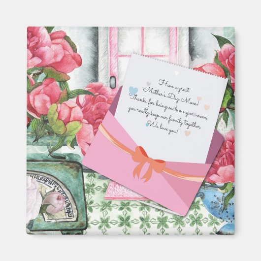 レッドローゼスフローラレター封筒マザーズデイ マグネット (正面)