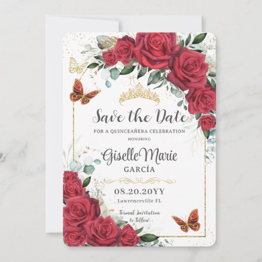 レッドローゼスフローラ金ゴールドキンセアニラ蝶アーチ セーブザデート (正面)