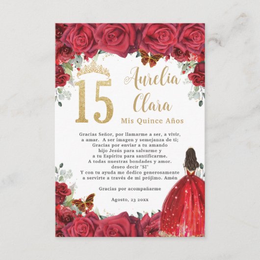 レッドローゼスフローラ金ゴールドキンセアニラ15祈りの言葉カード エンクロージャーカード (正面)