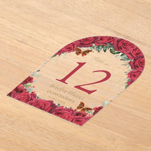 レッドローゼスフローラ金ゴールドキンセアニラ16表番号 アクリル招待状 (レイダウン)