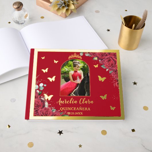 レッドローゼスフローラ金ゴールドキンセアニラQuince 15写真 ゲストブック (正面見開き)