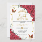 レッドローゼスフローラ金ゴールド蝶Sweet sixteen 招待状 (正面)