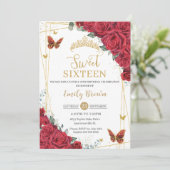 レッドローゼスフローラ金ゴールド蝶Sweet sixteen 招待状 (スタンド正面)