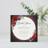 レッドローゼスリースムーディパープル金ゴールドグリッターブライダル 招待状 (スタンド正面)