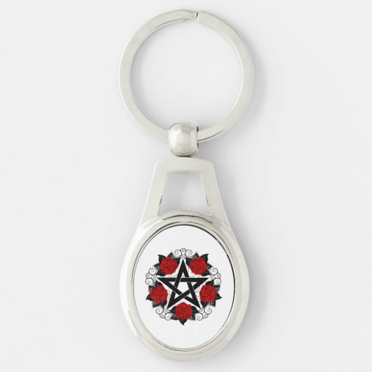 レッドローゼス付きペンタグラム キーホルダー (正面)