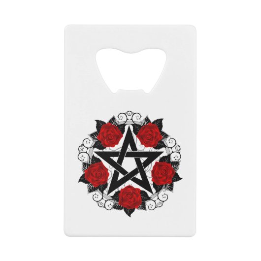 レッドローゼス付きペンタグラム クレジットカード栓抜き (正面)