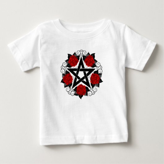 レッドローゼス付きペンタグラム ベビーTシャツ (正面)