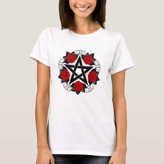 レッドローゼス付きペンタグラム Tシャツ (正面)