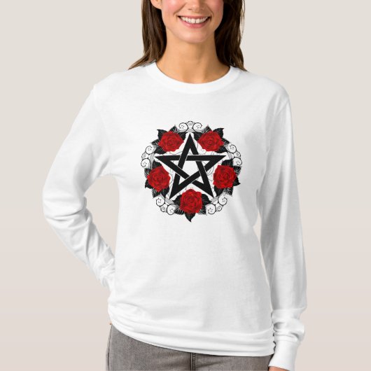 レッドローゼス付きペンタグラム Tシャツ (正面)