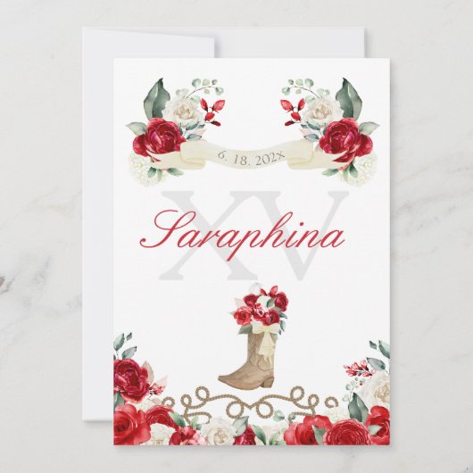 レッドローゼス女性のカーボーイウエスタンホースキンセアニラ 招待状 (裏面)