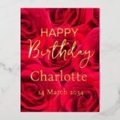 レッドローゼス実在ハッピーバースデーゴールドフォイル 箔シーズンポストカード (正面)