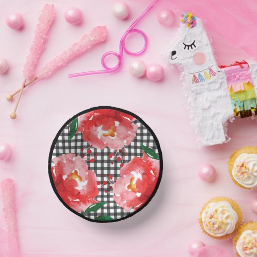 レッドローゼス白黒ギンガム ペーパーボウル (パーティー)