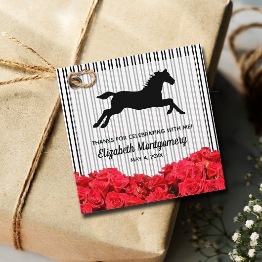 レッドローゼス白黒ストライプズダービーレースホース フェイバータグ