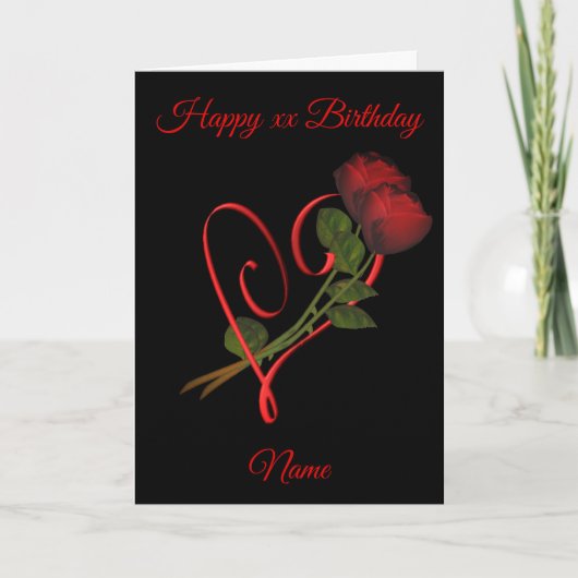 レッドローゼス赤いハートパーソナライズされた誕生日 カード (正面)