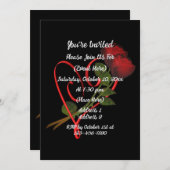 レッドローゼス赤いハートブラックエレガント 招待状 (正面/裏面)