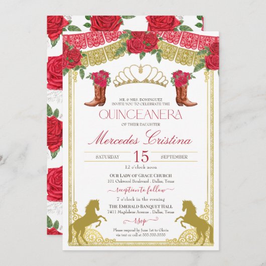 レッドローゼス金ゴールドウエスタンチャロキンセニェラ 招待状 (正面/裏面)