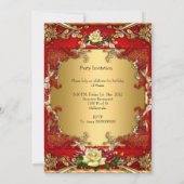 レッドローゼス金ゴールドエレガントバースデーパーティー3 招待状 (裏面)