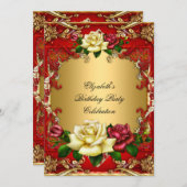 レッドローゼス金ゴールドエレガントバースデーパーティー3 招待状 (正面/裏面)