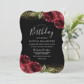 レッドローゼス金ゴールドグリッターオールイヤーズ誕生日パーティー 招待状 (スタンド正面)