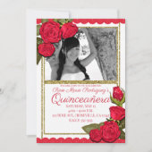 レッドローゼス金ゴールドグリッターキンセアニラバースデーパーティー 招待状 (正面)