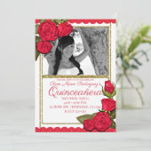 レッドローゼス金ゴールドグリッターキンセアニラバースデーパーティー 招待状 (スタンド正面)