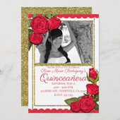 レッドローゼス金ゴールドグリッターキンセアニラバースデーパーティー 招待状 (正面/裏面)