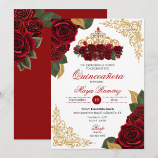 レッドローゼス金ゴールドグリッターフレームティアラキンセアニラ 招待状