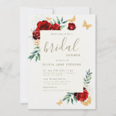 レッドローゼス金ゴールドチョイスエレガントブライダルシャワー 招待状 (正面)