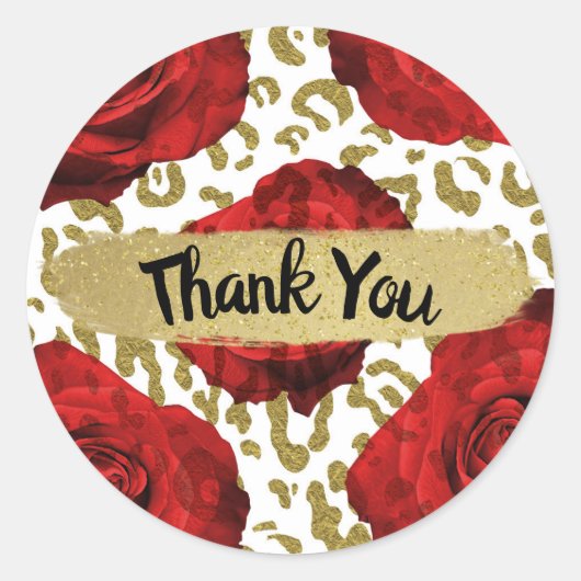 レッドローゼス金ゴールドチータヒョウアニマルプリントパーティー ラウンドシール (正面)
