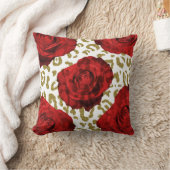 レッドローゼス金ゴールドチータヒョウアニマルプリント クッション (ブランケット)