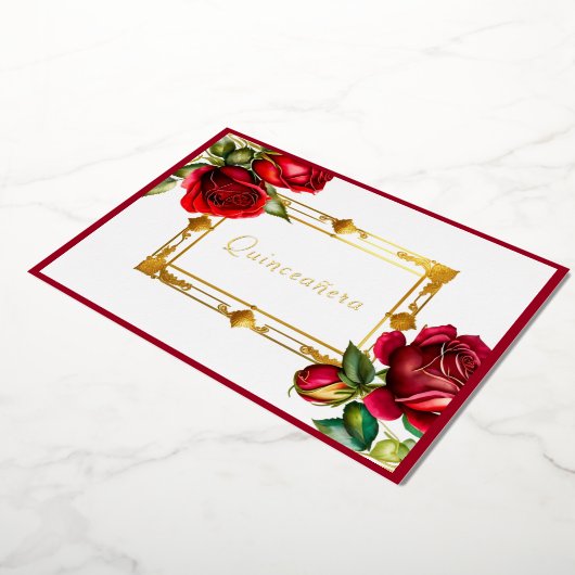 レッドローゼス金ゴールドフレームキンセアニラ 箔招待状 (回転した状態)