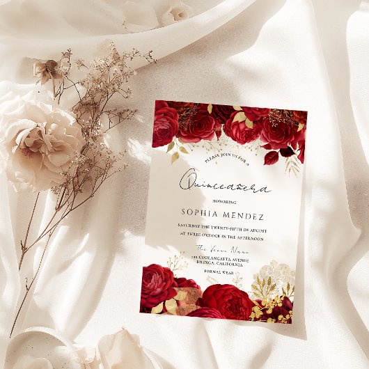 レッドローゼス金ゴールドリーフキンセアニェラパーティー 招待状