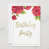 レッドローゼス&金ゴールドグリッター誕生日パーティー 招待状 (裏面)