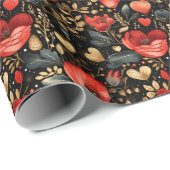 レッドローゼズと金ゴールドハート ラッピングペーパー (ロールコーナー)