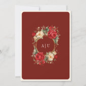 レッドローゼズアイボリーフラワーズクリーム金ゴールドムスリム結婚ズ 招待状 (裏面)