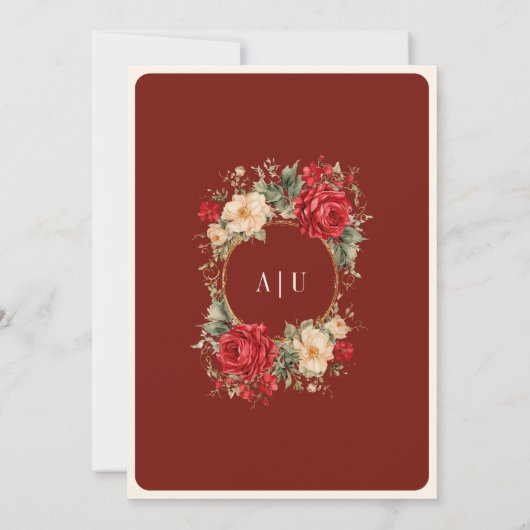 レッドローゼズアイボリーフラワーズクリーム金ゴールドムスリム結婚ズ 招待状 (裏面)