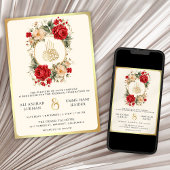 レッドローゼズアイボリーフラワーズクリーム金ゴールドムスリム結婚ズ 招待状