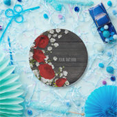 レッドローゼズアンドベビーズブレスオンウッドブライダルシャワー ペーパープレート (パーティー)