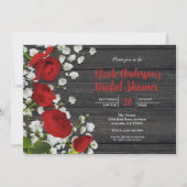 レッドローゼズアンドベビーズブレスオンウッドブライダルシャワー 招待状 (正面)