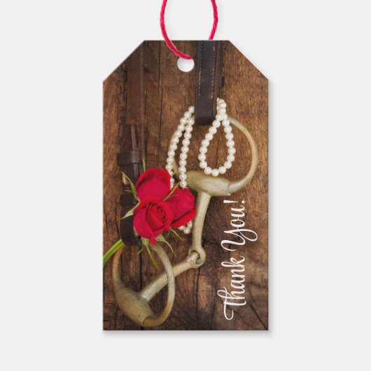 レッドローゼズアンドホースビットウェスタン結婚式の引き出物ラベル ギフトタグ (正面)