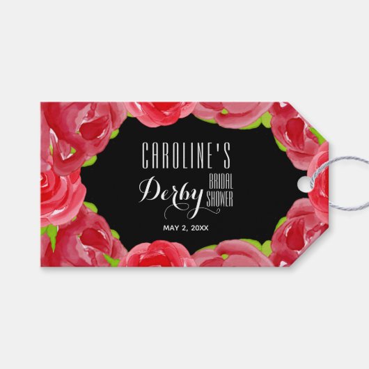 レッドローゼズウォーターカラーダービーブライダルシャワー ギフトタグ (正面(横))