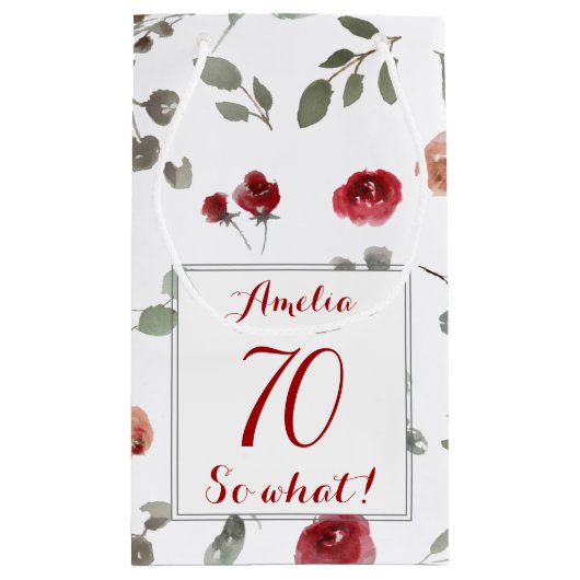 レッドローゼズウォーターカラー70th誕生日フローラ スモールペーパーバッグ (裏面)