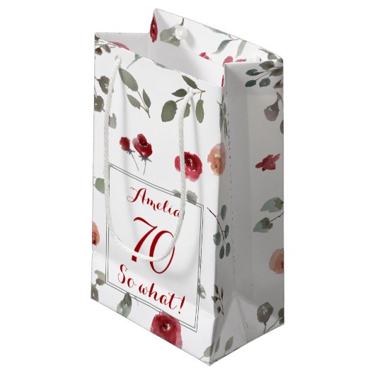 レッドローゼズウォーターカラー70th誕生日フローラ スモールペーパーバッグ (正面アングル)