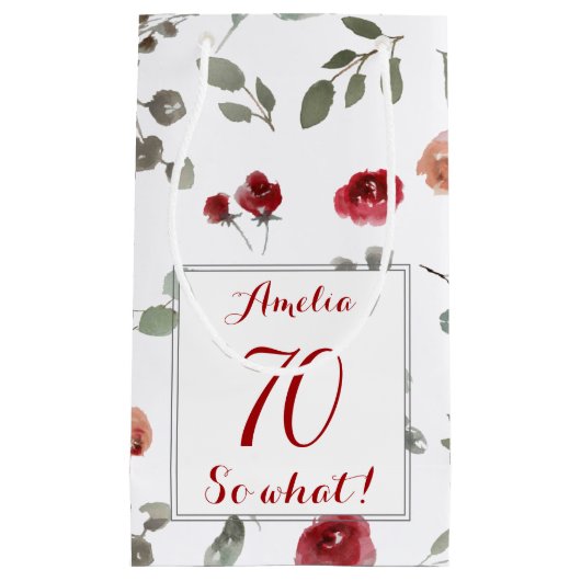 レッドローゼズウォーターカラー70th誕生日フローラ スモールペーパーバッグ (正面)