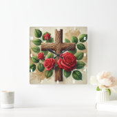 レッドローゼズウッドクロス スクエア壁時計 (ホーム)