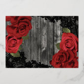 レッドローゼズウッド&レース素朴ズエレガント結婚金ゴールド 箔招待状 (裏面)